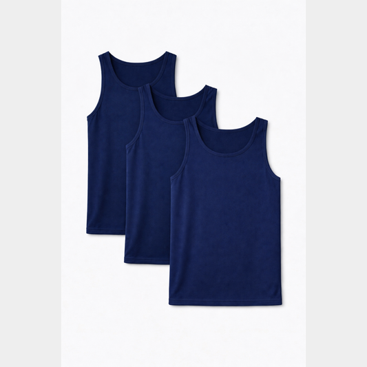 Premium Soft Cotton Fitted Navy Tank 3 Pack