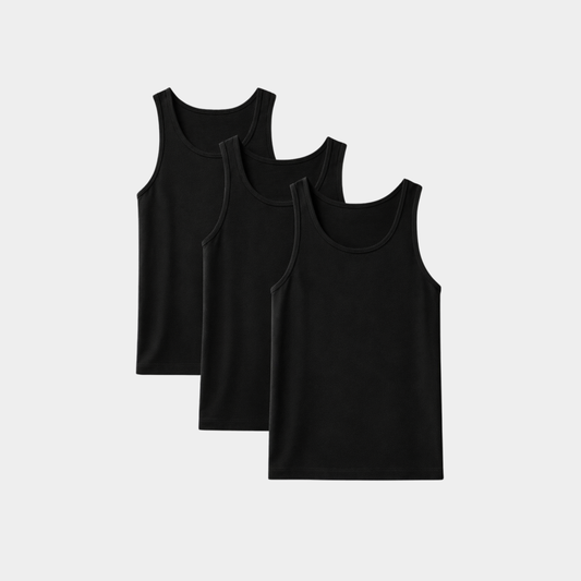 Premium Soft Cotton Fitted Black Tank 3 Pack